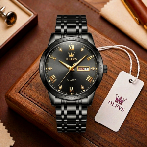OLEVS Mens Diamond Watch (Black)