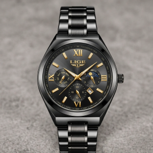 LIGE Luxury Watch -(Black)