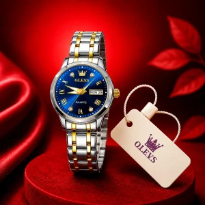 OLEVS Women's Diamond Watch (Silver Gold Blue)