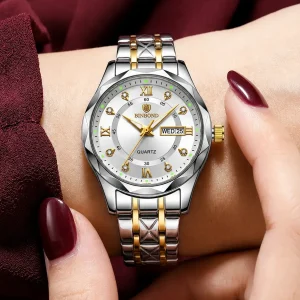 BINBOND Women's Diamond Watch (Silver Gold)